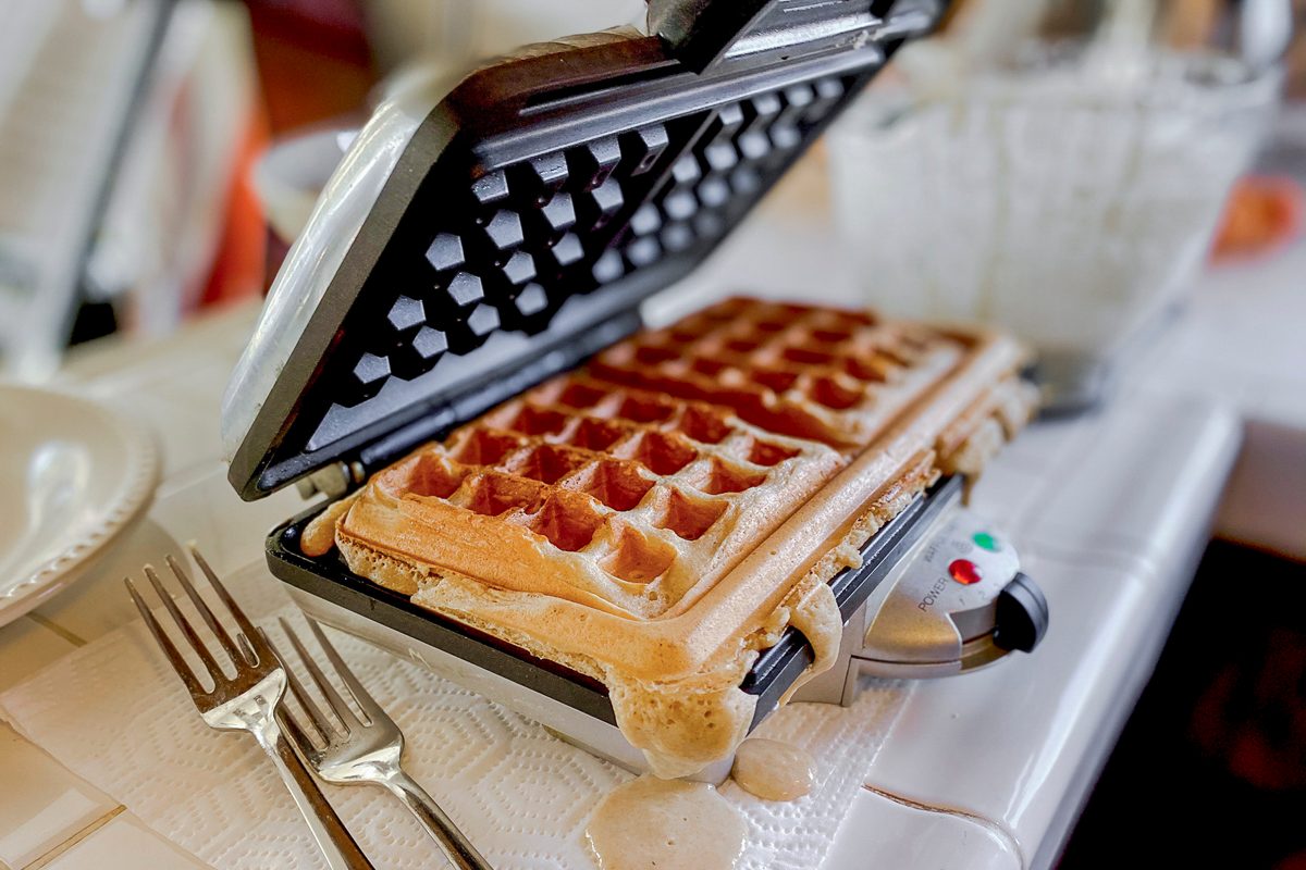 close up of waffle iron