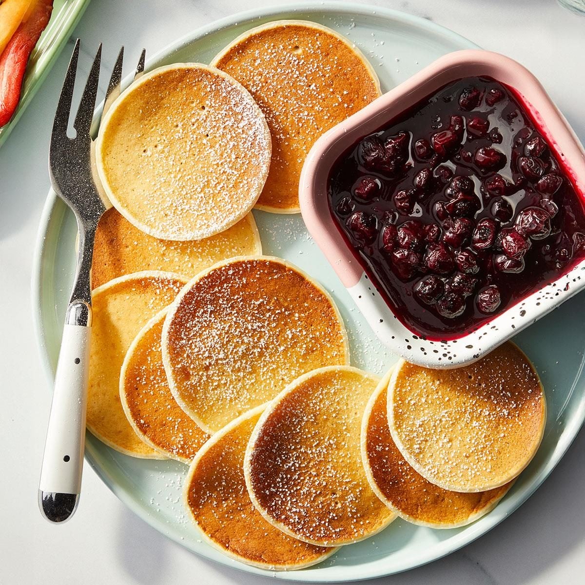 Lemon Ricotta Pancakes with Blueberry Sauce Recipe photo by Taste of Home