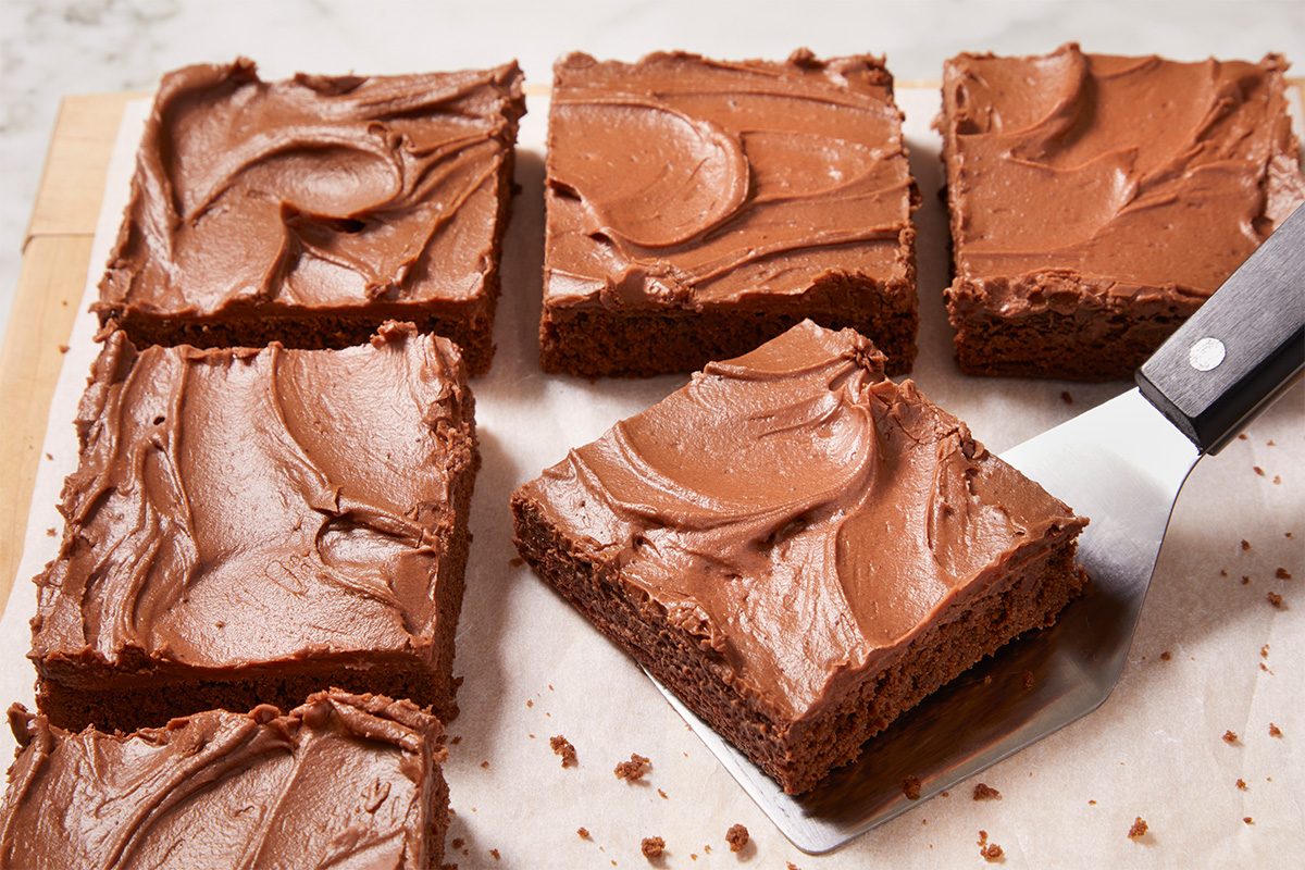 Lunch Lady Brownies 281262, RMS 281262, Fast Track, Overhead, Push and Pulls, Horizontal, Taste of Home, brownie squares, sliced brownies, frosted chocolate brownies, dessert bars, fudgy texture, sheet pan brownies, classic American dessert, chocolate treat, homemade baked goods
