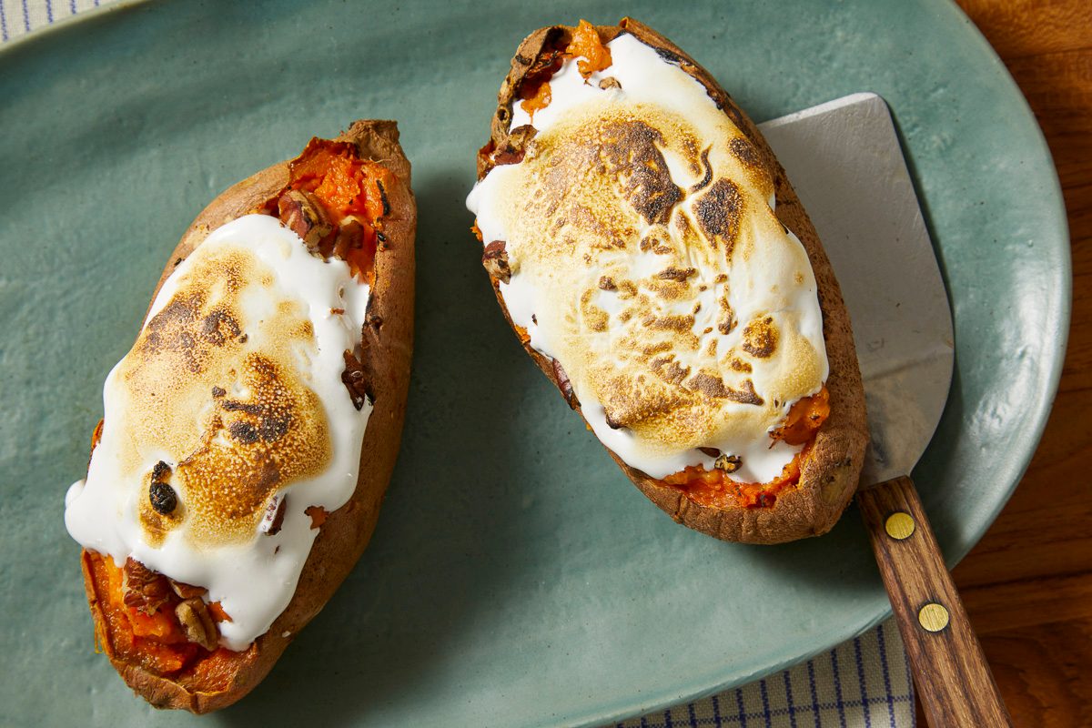 Marshmallow Fluff Baked Sweet Potatoes