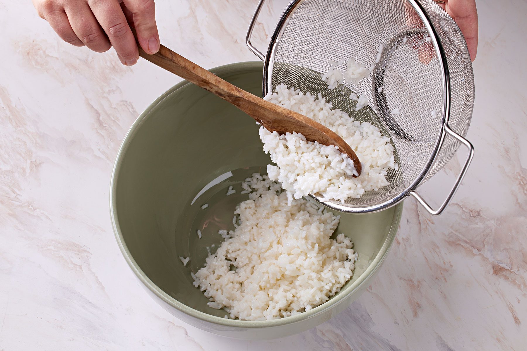 taking the rice out in a bowl
