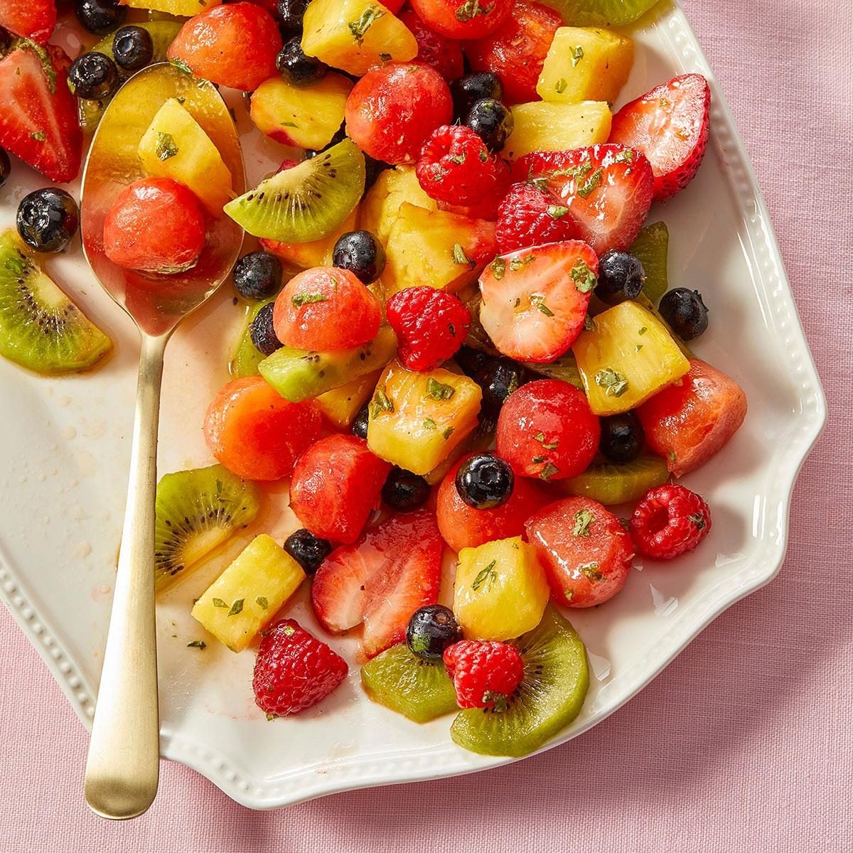 Mixed Fruit With Lemon Basil Dressing