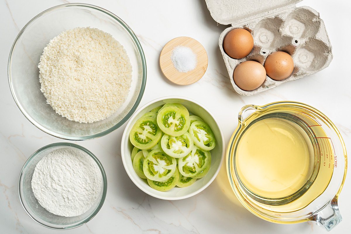 Overhead shot of all ingredients arranged on a marble surface