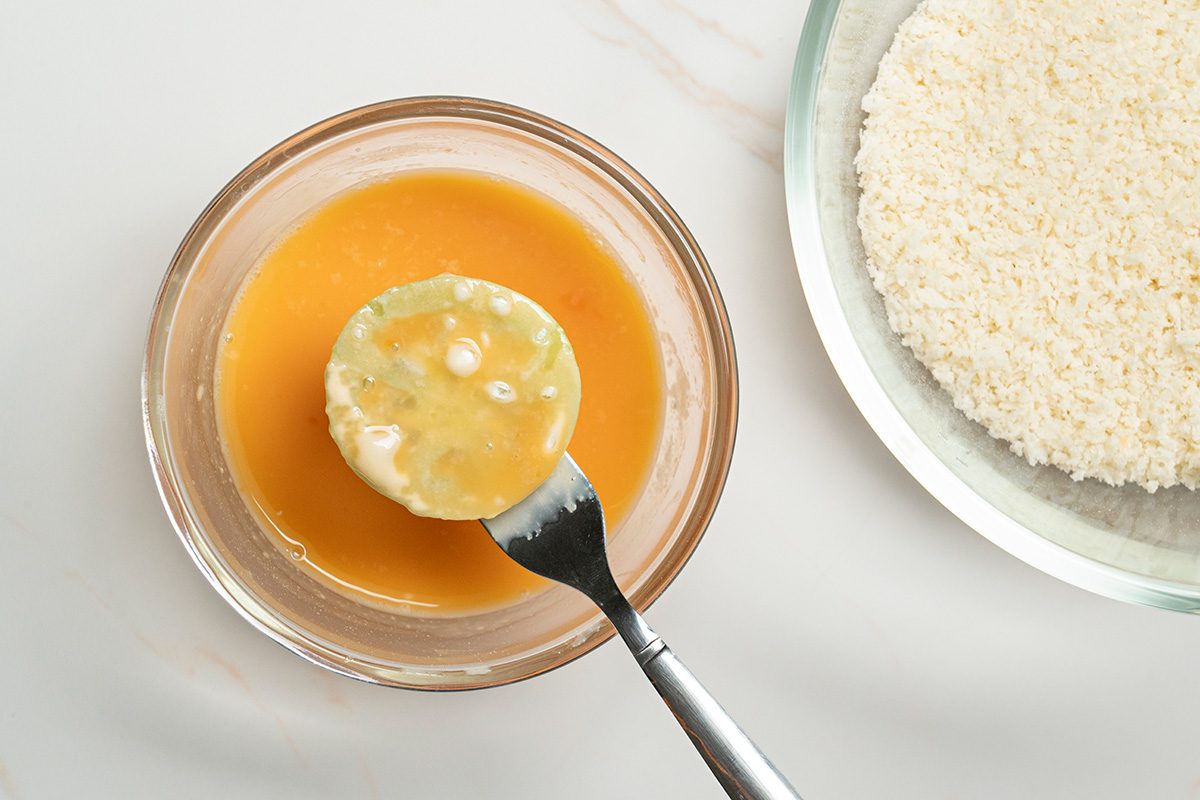 Overhead shot of dip in eggs