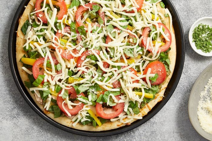 mozzarella and Parmesan cheese on vegetables