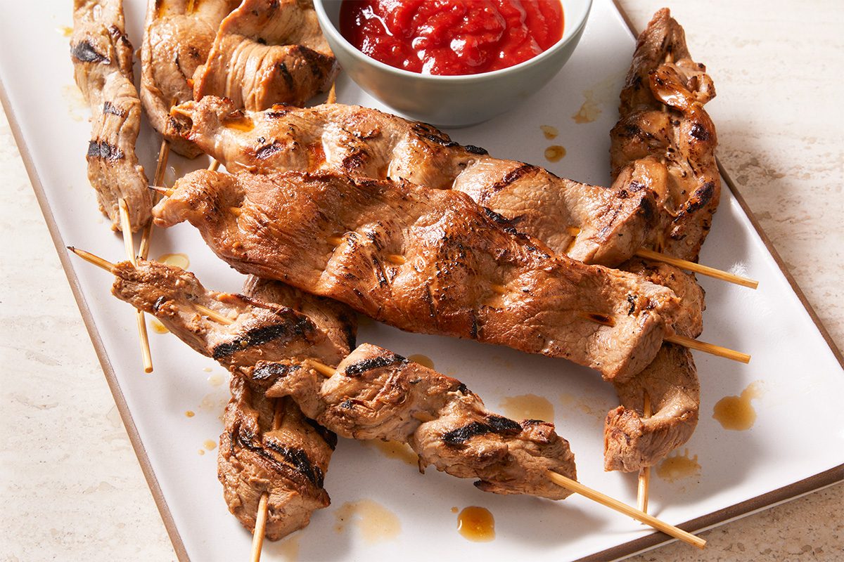 3/4 shot of Marinated Pork Strips