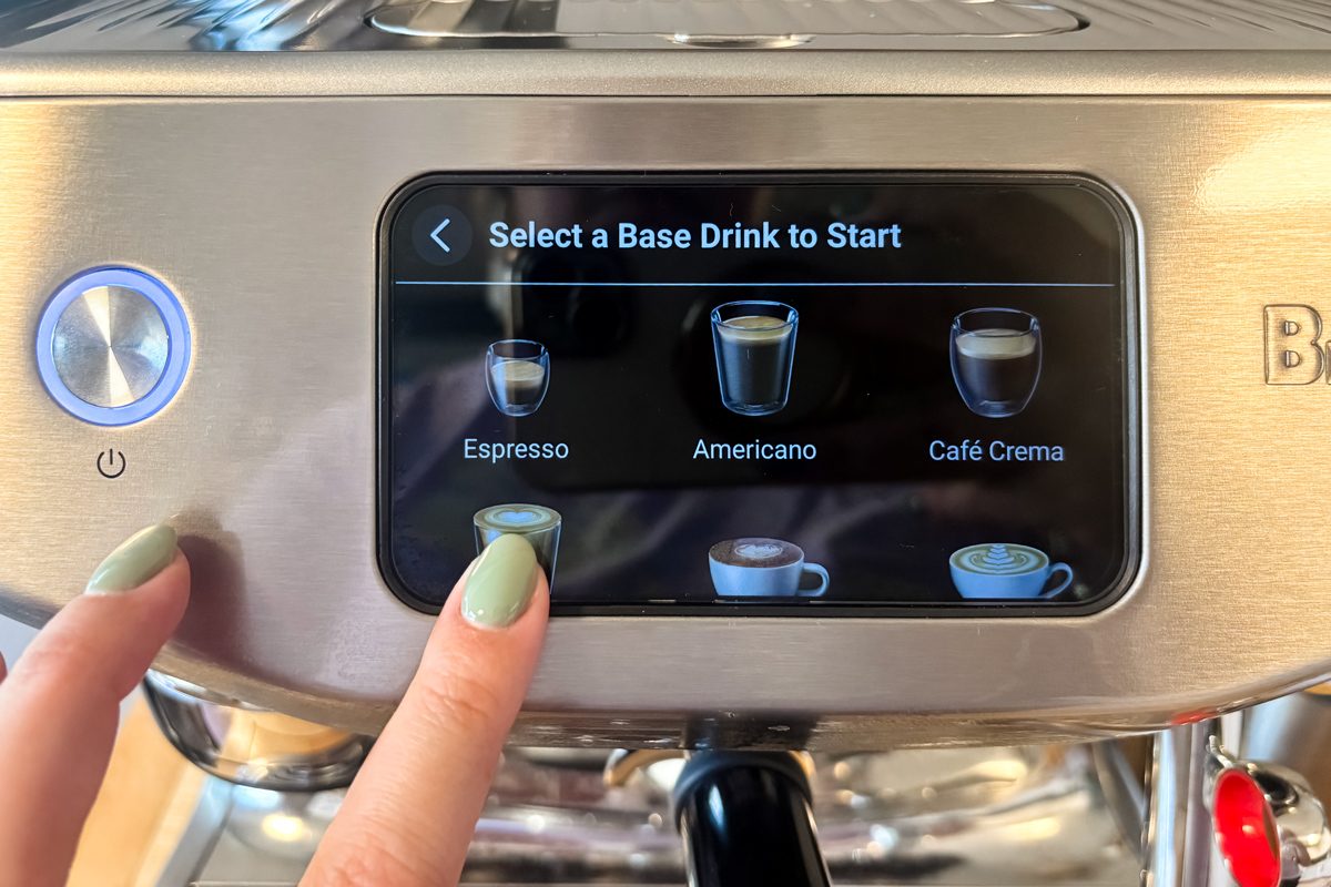 close up of Breville Oracle Jet coffee maker touch screen