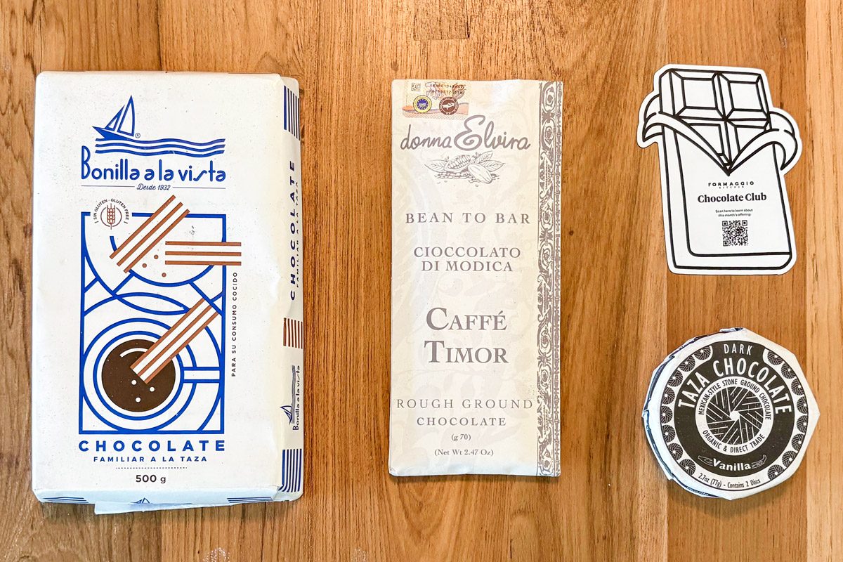 top view of chocolate bars on a wooden surface