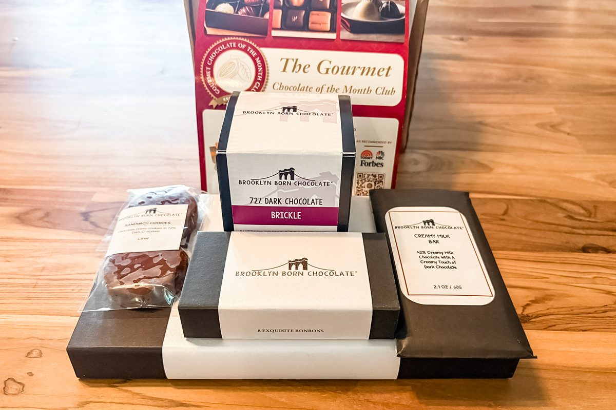 chocolate boxes on a wooden surface