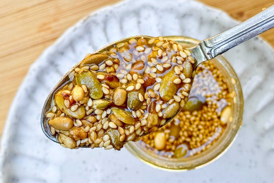 close up of Trader Joe's Salsa Macha on spoon