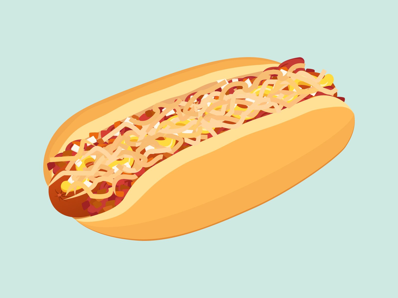 Cincinnati Cheese Coney illustration on light green background