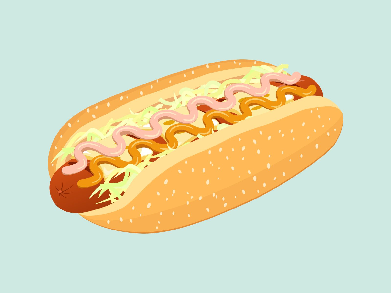 Kansas City Style Hot Dog illustration on light green background