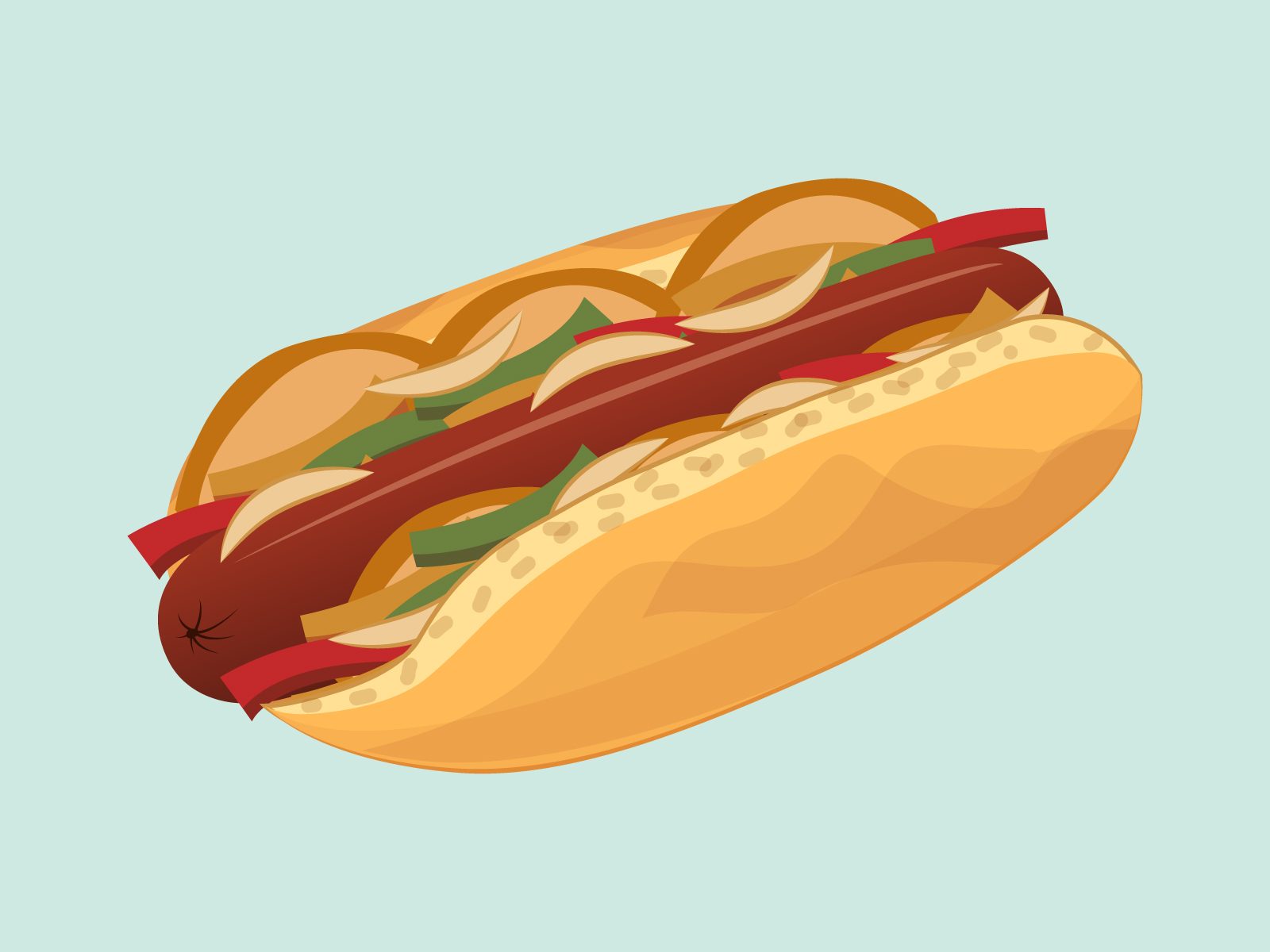 New Jersey Italian Hot Dog illustration on light green background