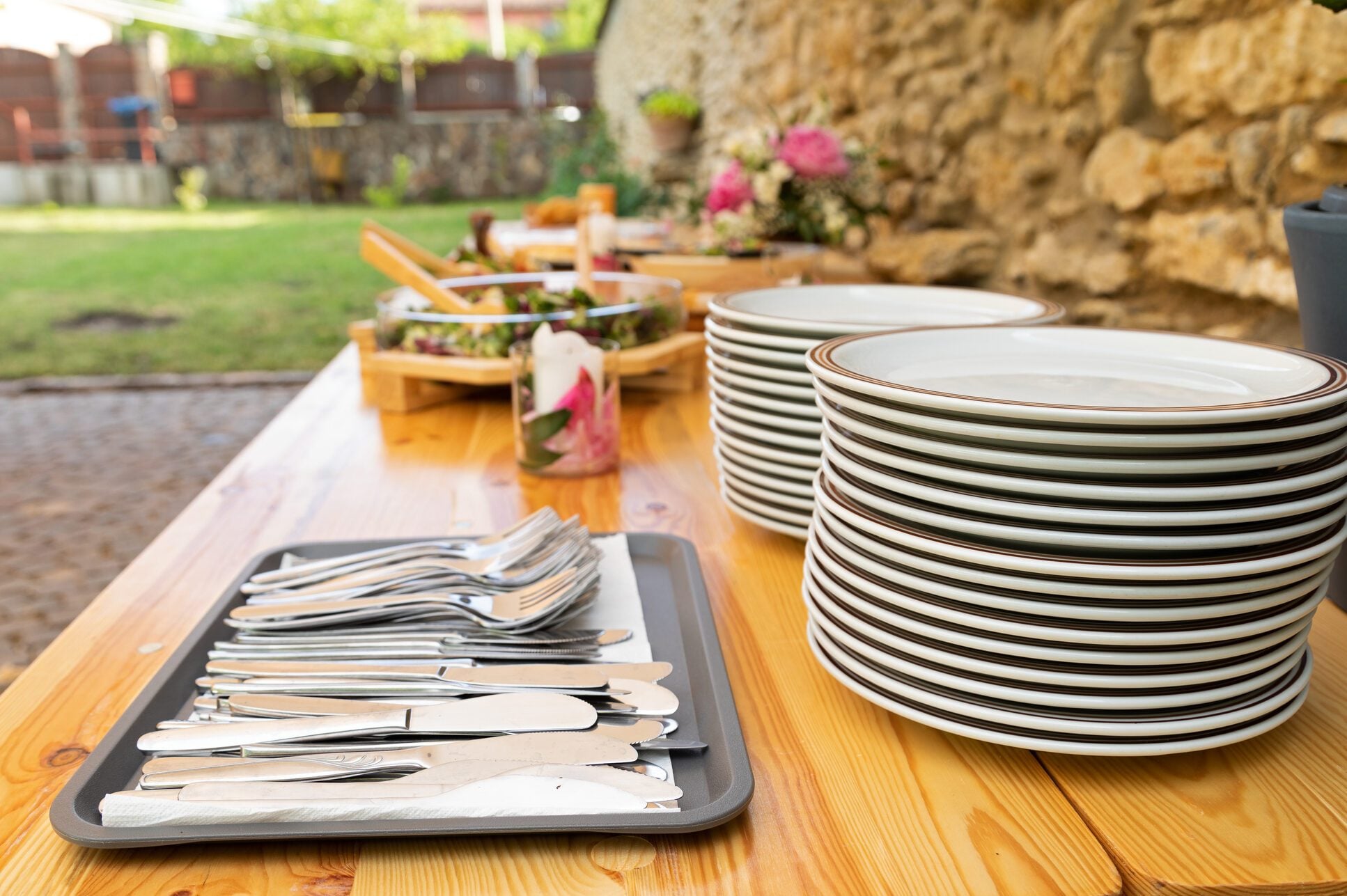 Clean dishes outdoor