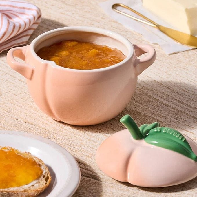 Le Creuset's Fruit Shaped Mini Cocottes Peach Mini Cocotte Via Lecreuset.com