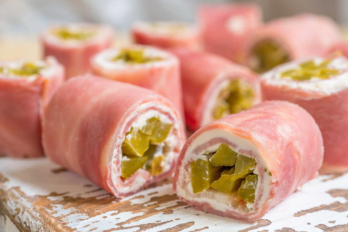 Ham Roll Ups are made with pickles and cream cheese