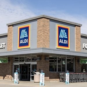 Aldi Discount Supermarket. Aldi sells a range of grocery items, including produce, meat and dairy at discount prices.