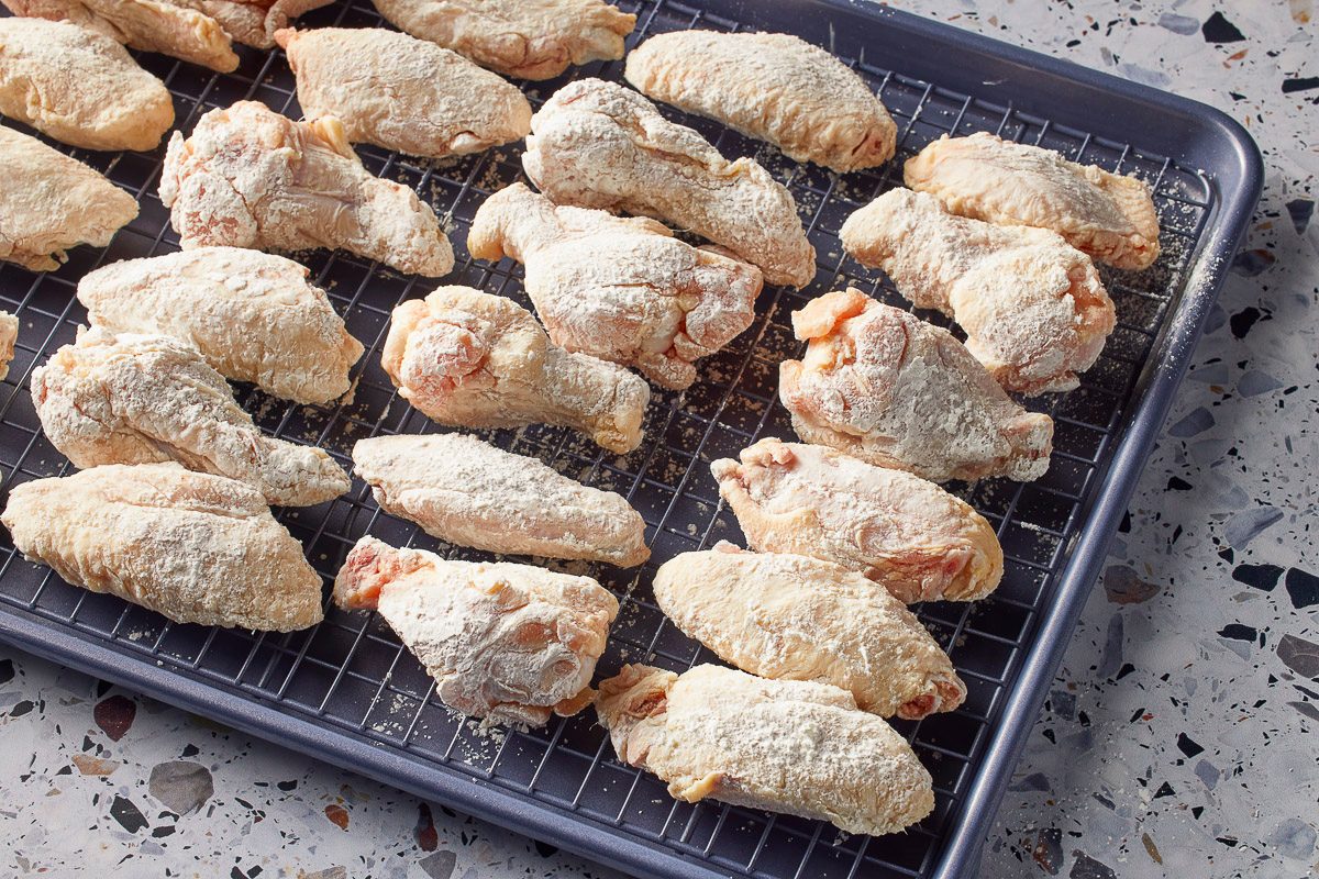 wings on a wire rack in a 15x10x1-inch baking pan
