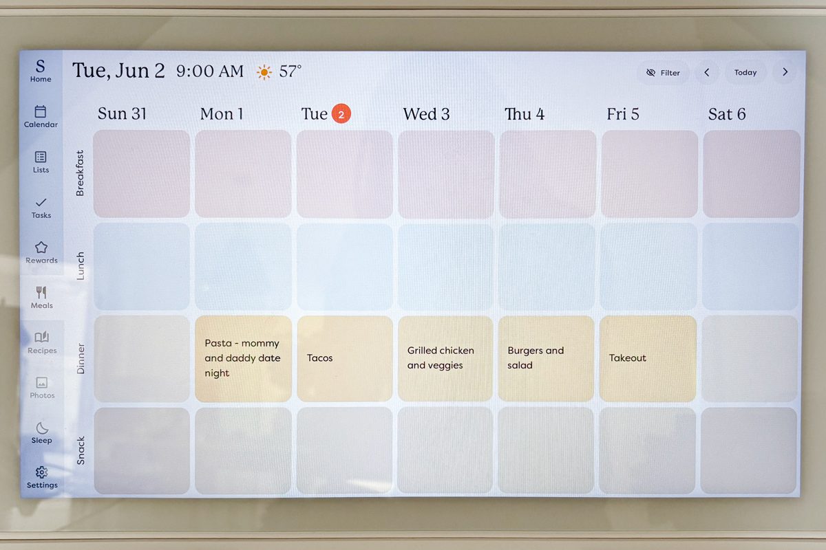 Skylight Calendar meal planning