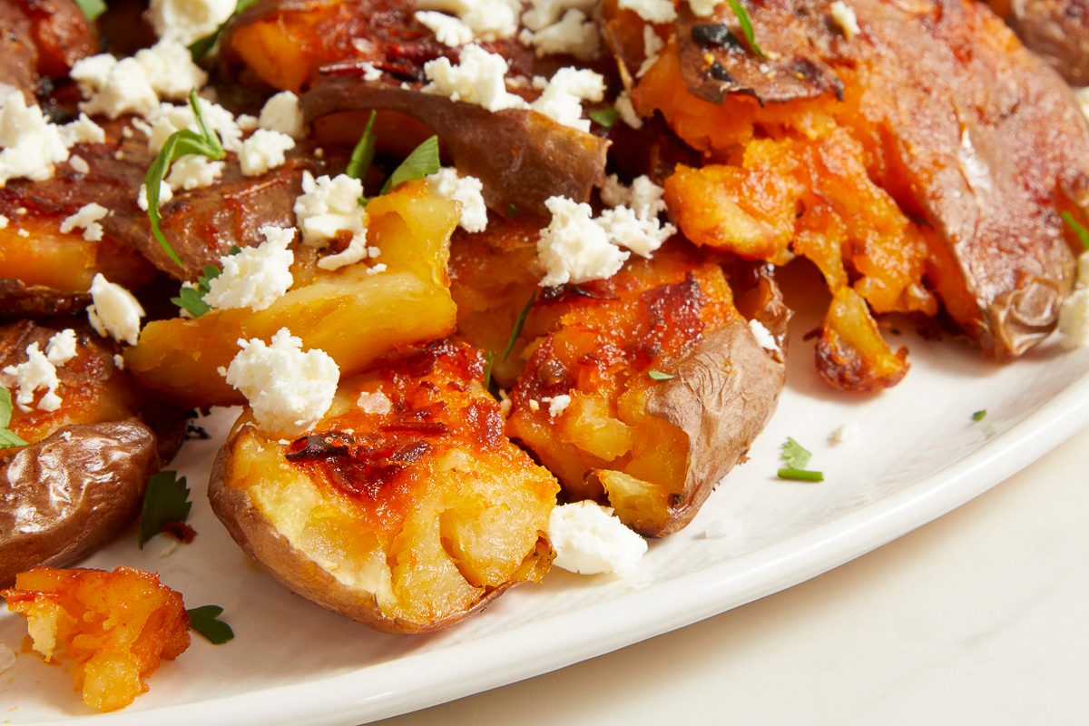 Crispy Smashed Potatoes With Harissa Vinaigrette