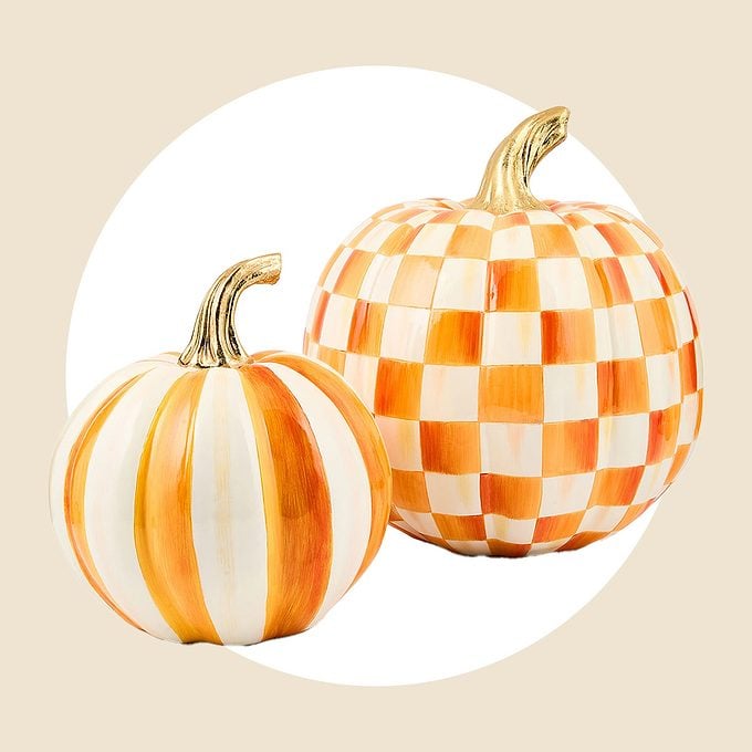 Classic Orange Stripe Small & Check Medium Pumpkin Set