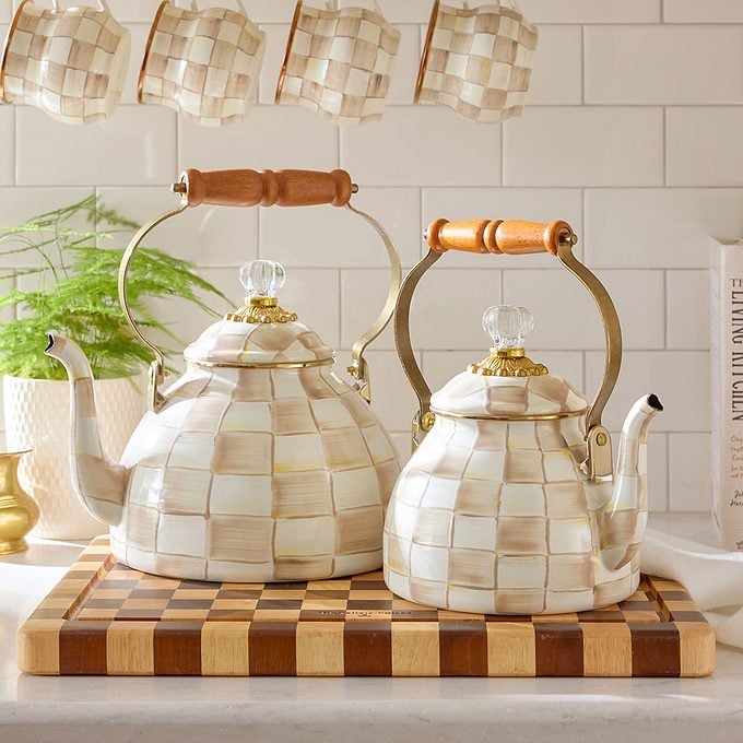 Mocha Check 2 Quart Tea Kettle