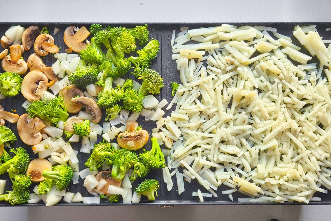 shredded vegetables on Greenpan Ultimate Gourmet Grill