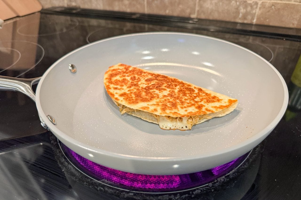 chicken-and-cheese quesadilla in Quince Ceramic Fry Pan