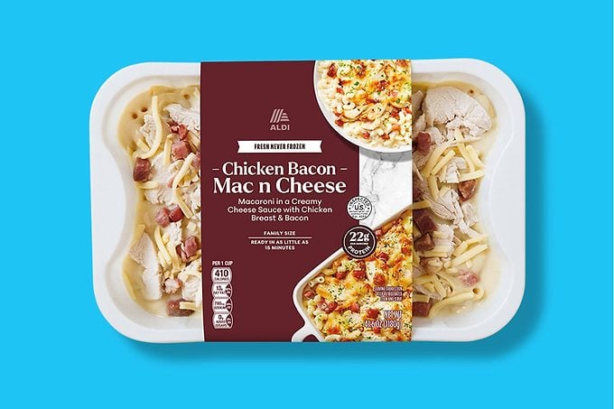 A box of Ready Made Meals Chicken And Bacon Mac And Cheese