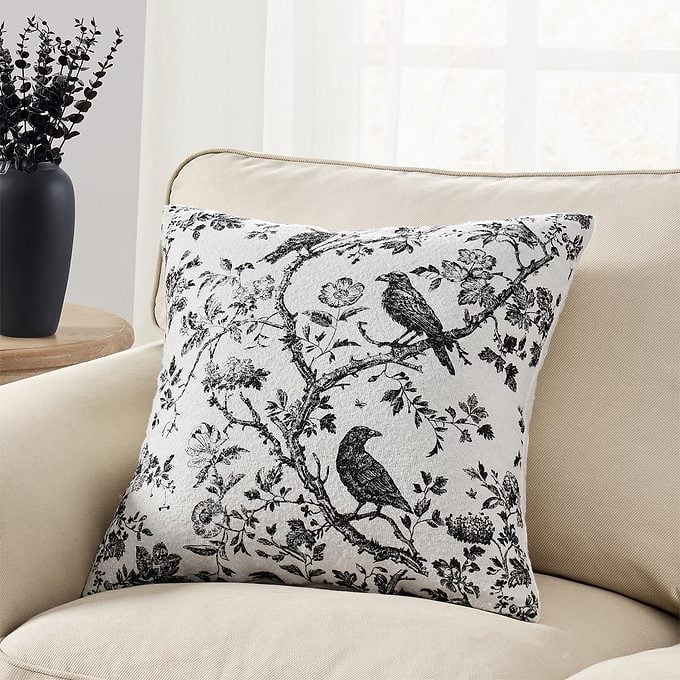 Halloween Raven Toile Decorative Pillow