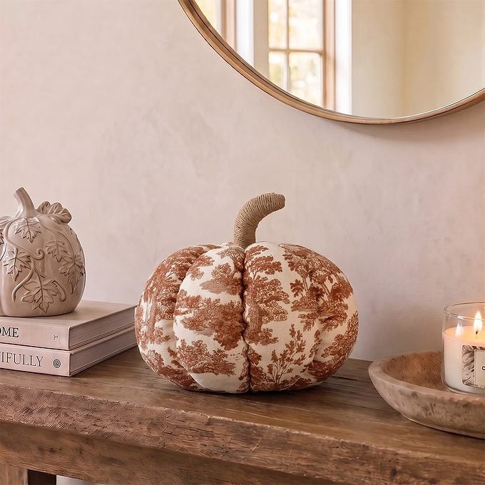 My Texas House Fall Forest Toile Pumpkin Decorative Pillow