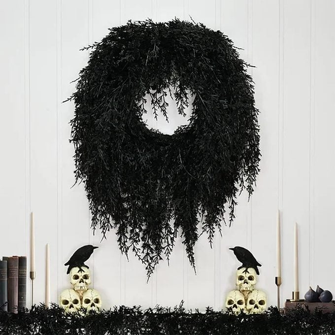My Texas House Halloween Drapey Faux Cedar Wreath