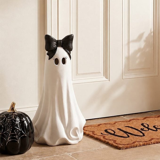 My Texas House Halloween Large Ghost With Bow Decoration