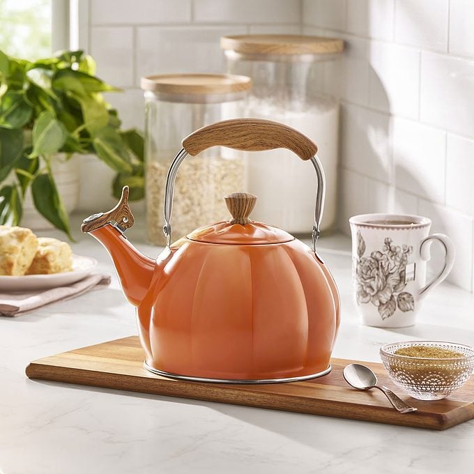 Orange Pumpkin Whistling Tea Kettle
